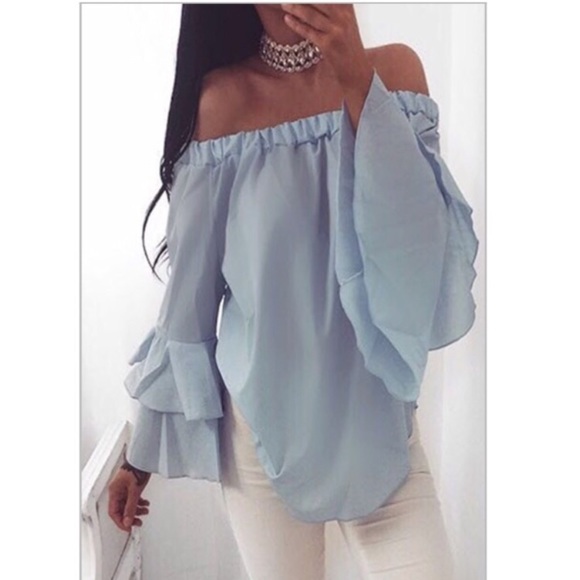 Tops - 2/$25 Light blue off the shoulder top